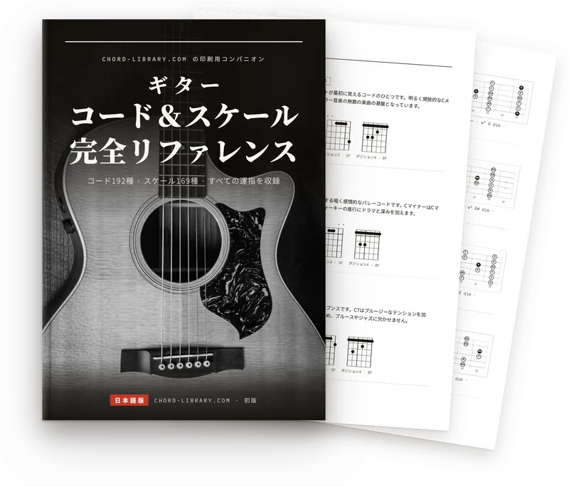 『ギター コード＆スケール 完全リファレンス』日本語版の表紙と中面